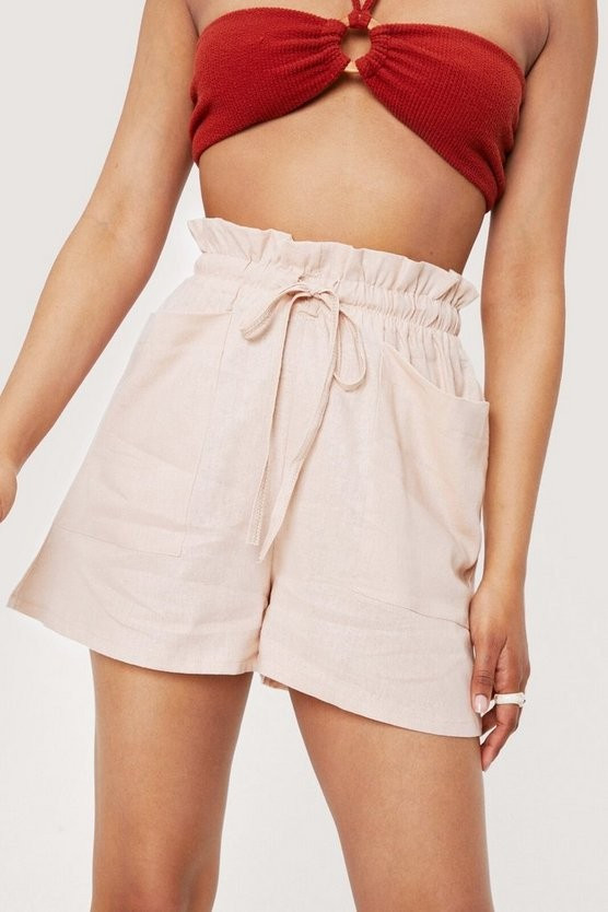 Linen Paperbag Waist Drawstring Shorts | Nasty Gal (US)