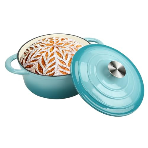 COOKWIN Cast Iron Dutch Oven, 3 QT Round Dutch Oven Pot with Self Basting Lid for Home Baking, Braiser, Cooking, Great Christmas Gifts for Family,Teal | Amazon (US)