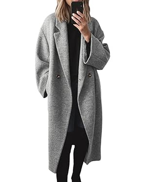 chouyatou Women's Winter Double Breasted Wool Coat Long Sleeve Notch Lapel Long Trench Coat | Amazon (US)