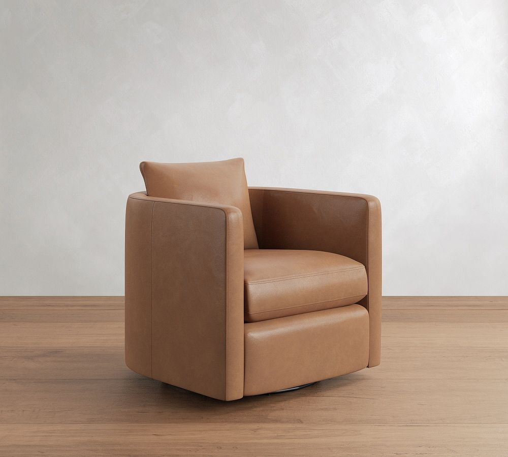 Ayden Barrel Arm Leather Swivel Chair | Pottery Barn (US)
