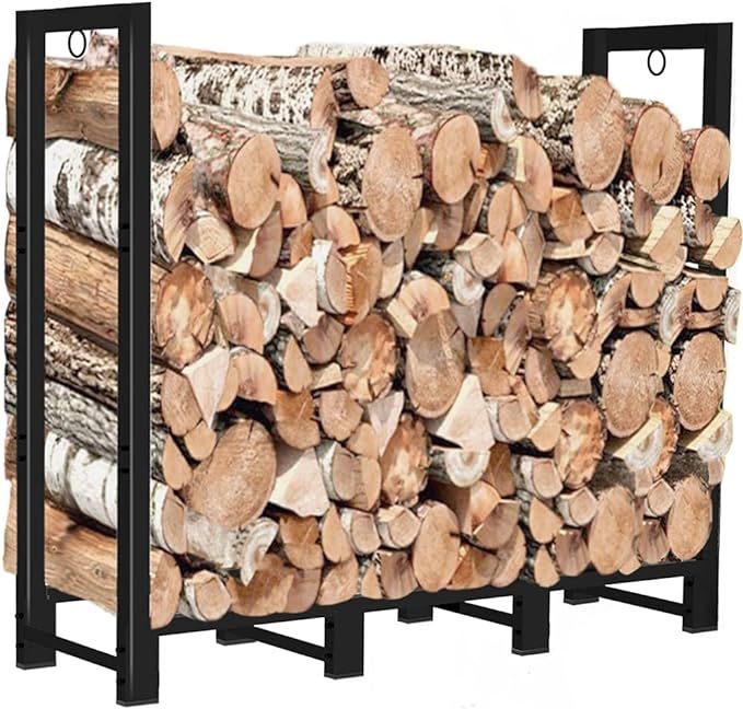 Koutemie 4Ft Outdoor Firewood Rack Holder for Fireplace Wood Storage, Adjustable Fire Log Stacker... | Amazon (US)