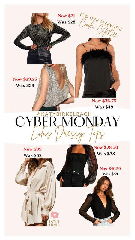 Cyber Monday Sale at Lulus! 25% off site wide with code CM25 
Shop dressy tops - great for holiday parties! 

#LTKsalealert #LTKCyberweek #LTKHoliday