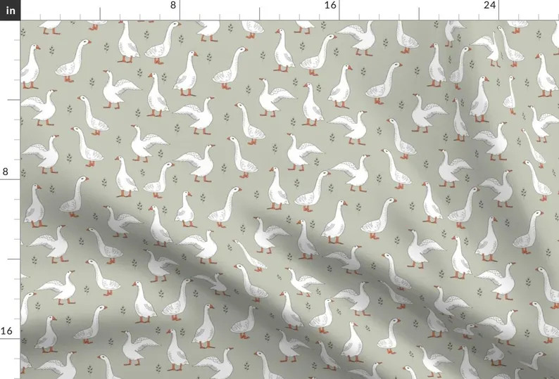 Geese Fabric - Geese // Gray Gender Neutral Farm Animals by Andrea Lauren - Geese Gray White Cott... | Etsy (Global)