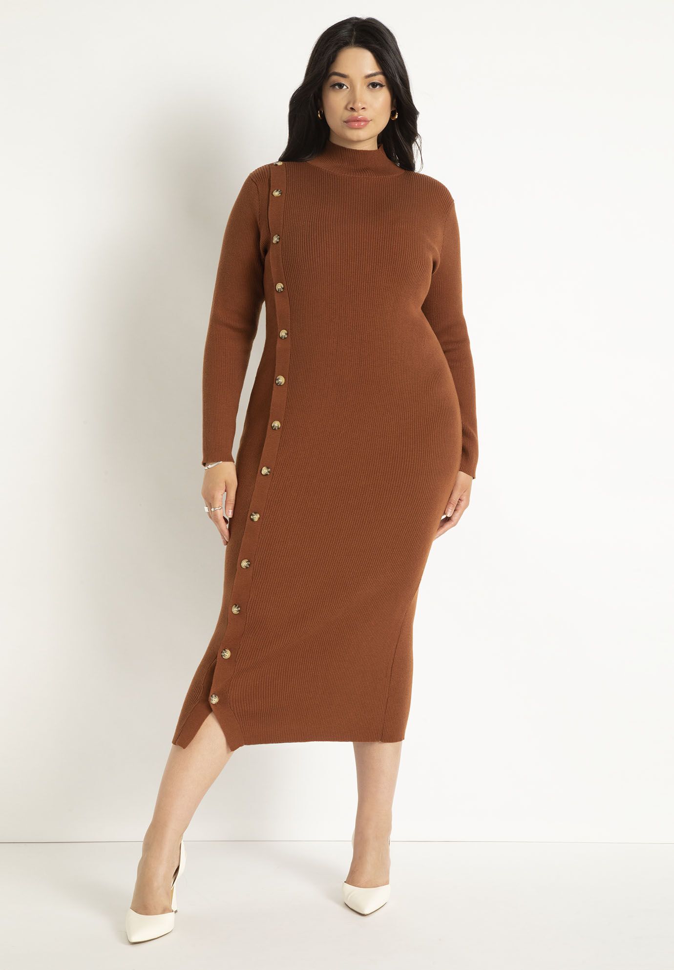 Asymmetrical Button Detail Sweater Dress | Eloquii