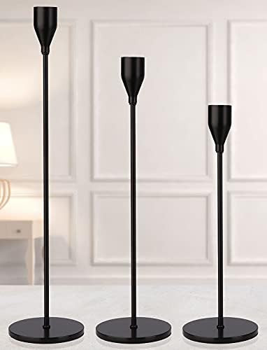 DEVI Candlestick Holders 3pcs, Black Taper Candle Holders for Candlesticks, Modern Farmhouse Fall Ho | Amazon (US)