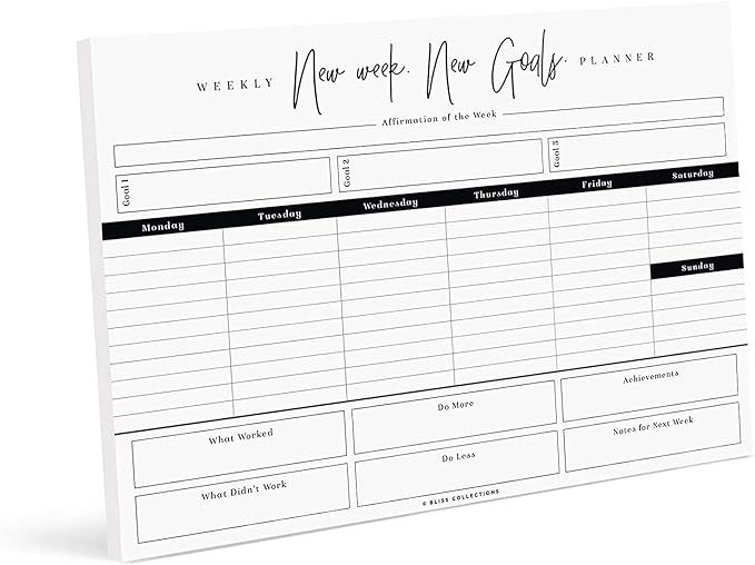 Bliss Collections Weekly Planner, New Week New Goals, Undated Tear-Off Sheets Notepad Includes Calen | Amazon (US)