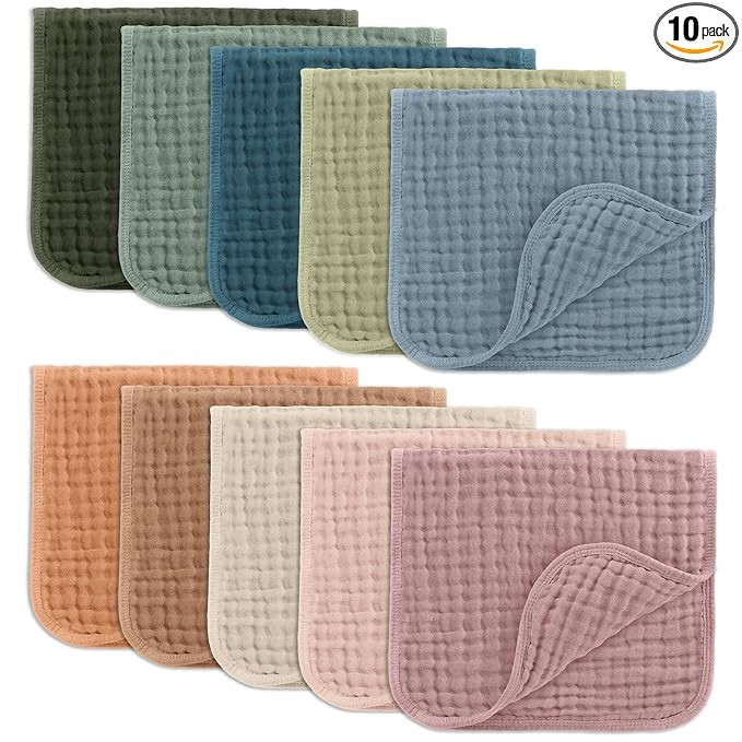 Comfy Cubs Muslin Burp Cloths 20" x 10", Pack of 10 - Large, 6-Layer, Ultra Absorbent 100% Cotton... | Amazon (US)