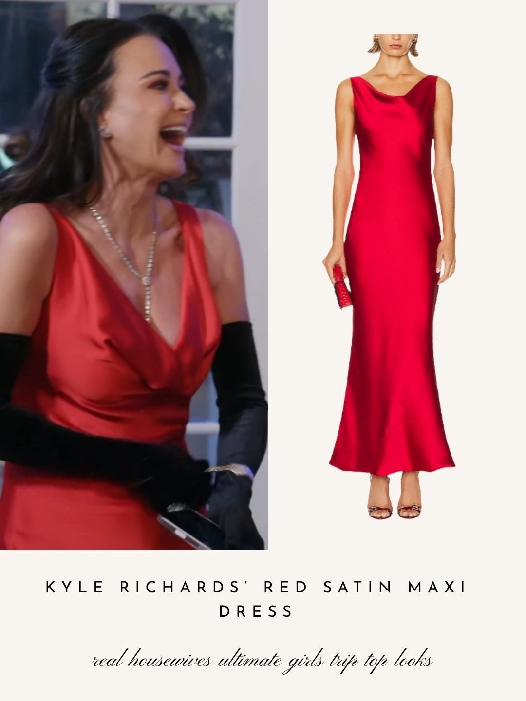 Kyle Richards’ Red Satin Maxi Dress