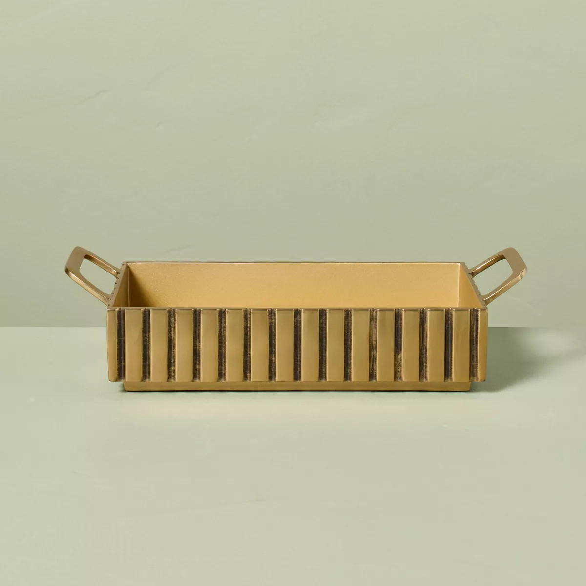 Modern Fluted Metal Decor Tray Brass Finish - Hearth & Hand™ with Magnolia | Target