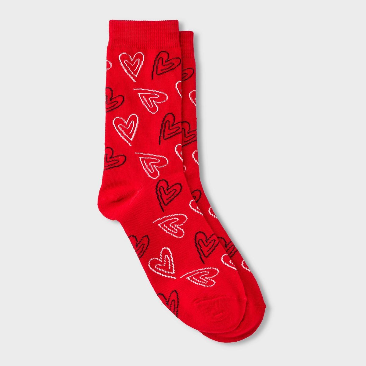 Women's Paperclip Hearts Valentine's Day Crew Socks - Red 4-10 | Target