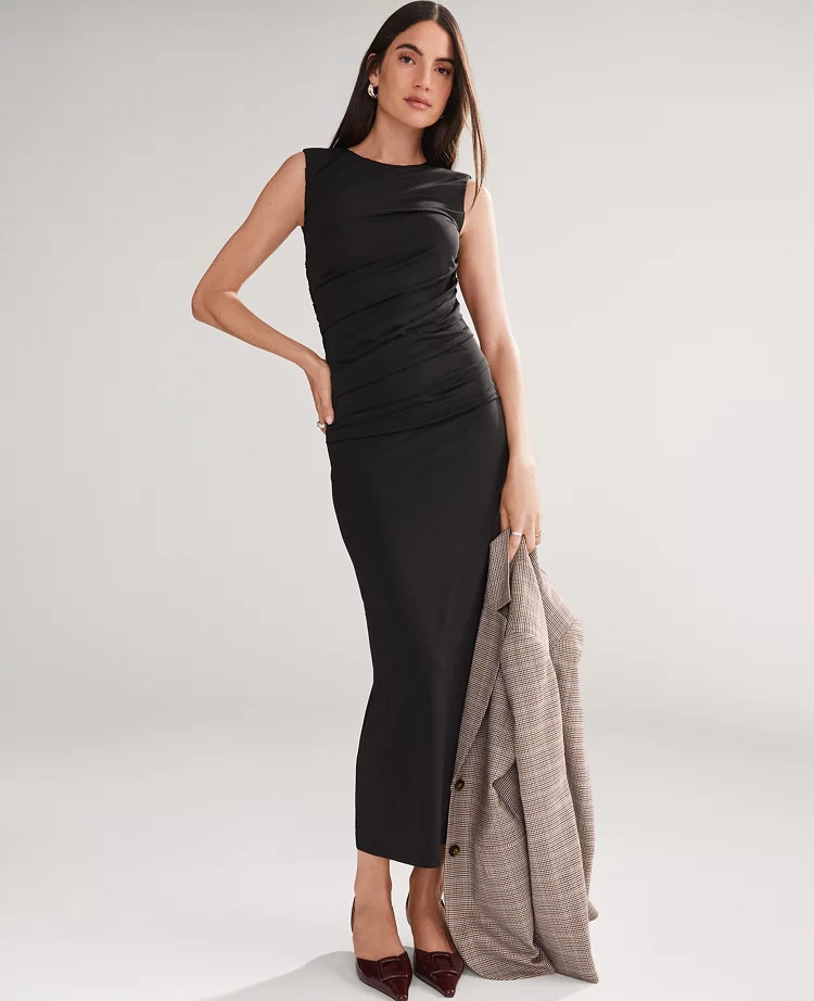 Ruched Knit Midi Dress | Ann Taylor
