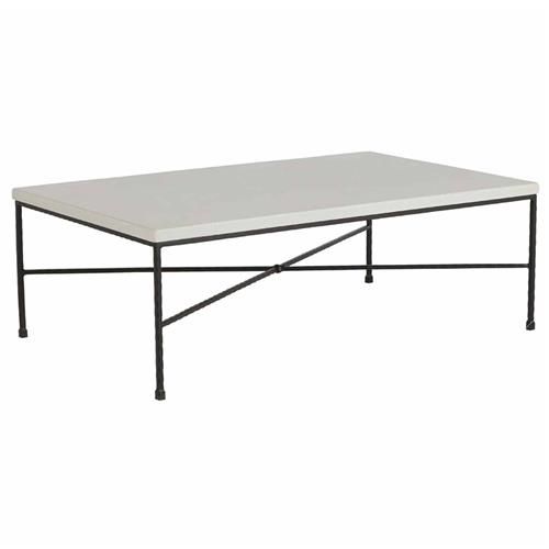 Summer Classics Italia Industrial White Top Black Iron Outdoor Coffee Table | Kathy Kuo Home