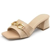 Athlefit Raffia Heeled Sandals Women Slip On Chunky Block Heels for Summer | Amazon (US)
