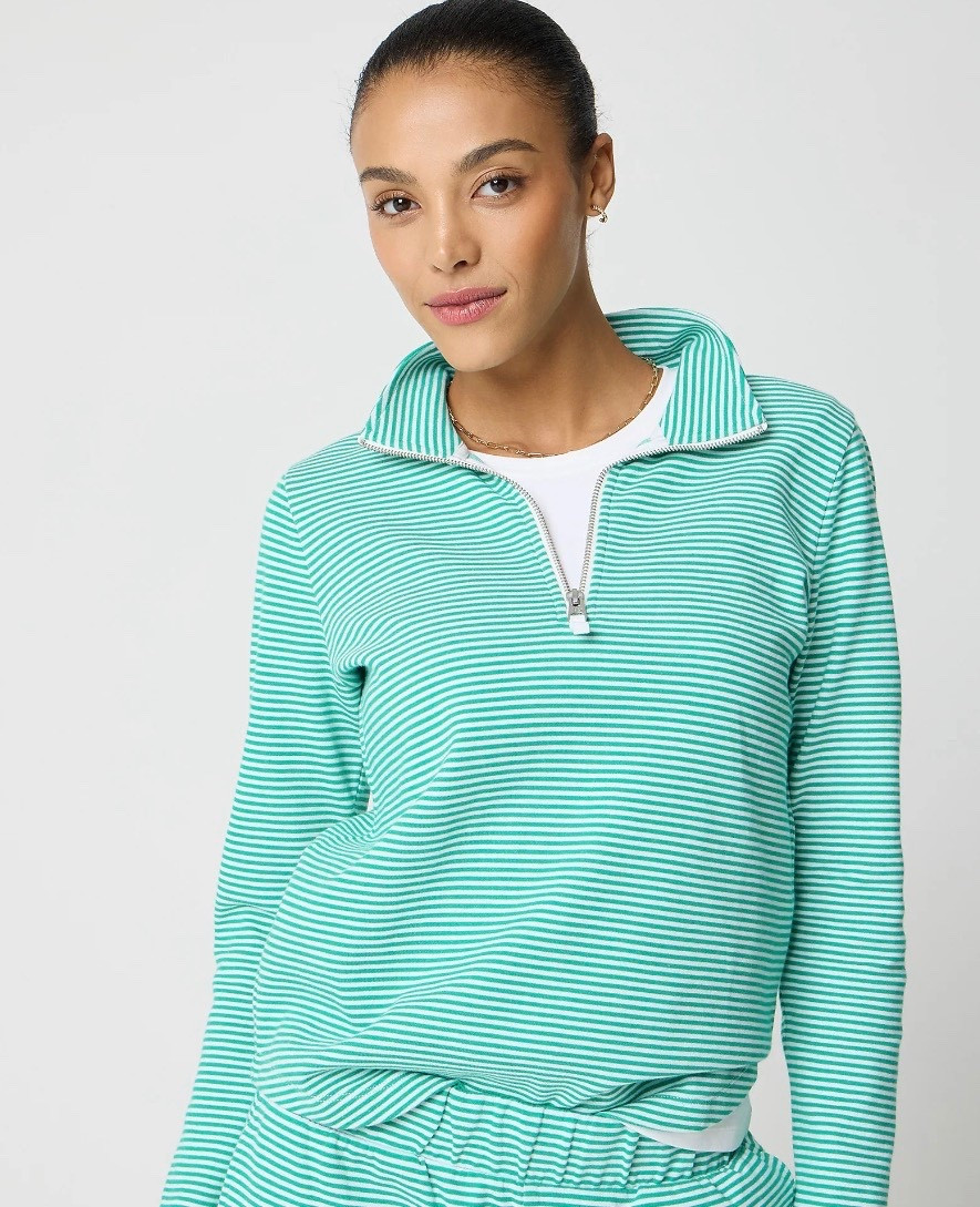 Striped terry half-zip pullover 