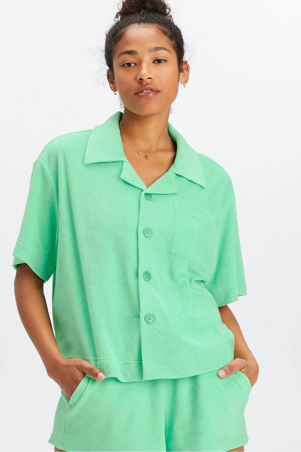 Island Terry Boxy Button Up | Fabletics - North America