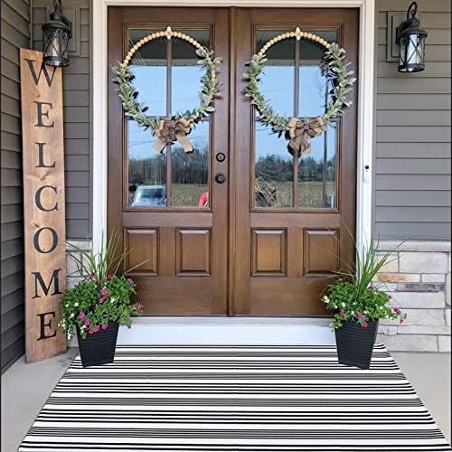 Black and White Striped Outdoor Rug Front Porch Rug 35.4''x59'' Cotton Hand-Woven Welcome Mats La... | Amazon (US)