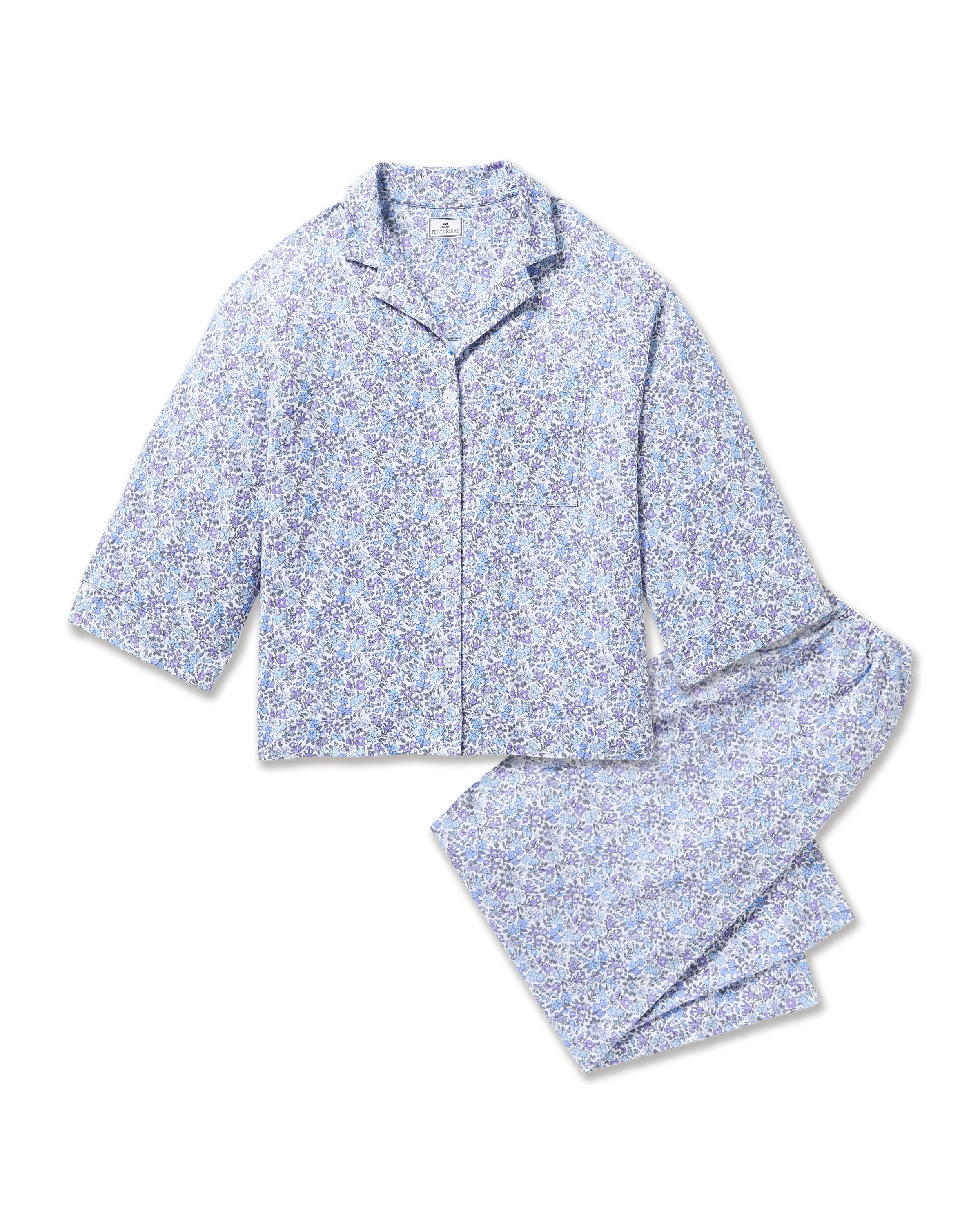The Olivia Wide Leg Pima Pajama Set in Fleur d'Azur | Petite Plume