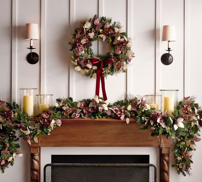 Faux Lit Elevated Holiday Wreath & Garland | Pottery Barn (US)