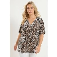 Yours Women's Leopard Pleated Front Top in Chocolate | Size: 20 | Debenhams UK