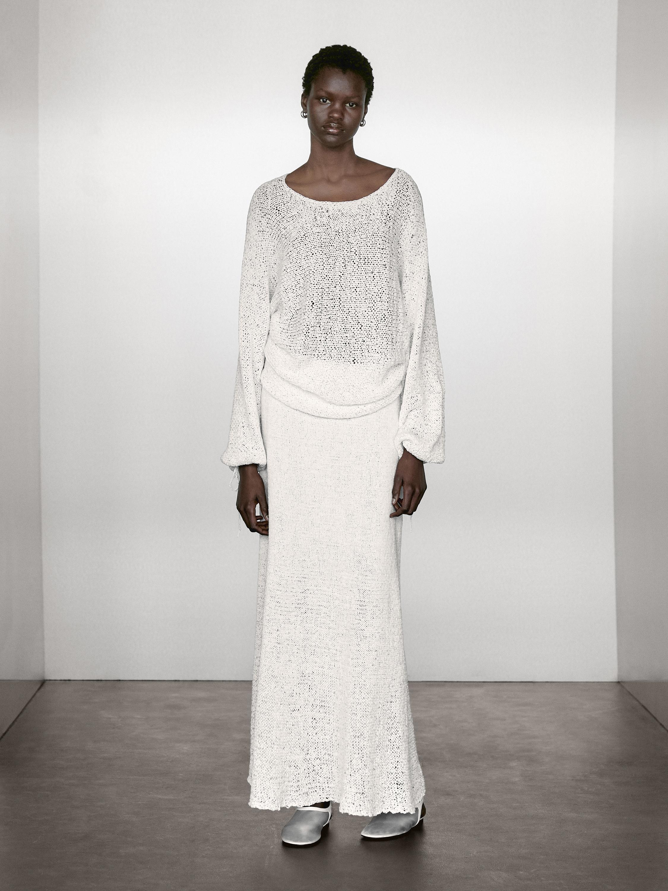 Cotton blend knit midi skirt | Massimo Dutti UK