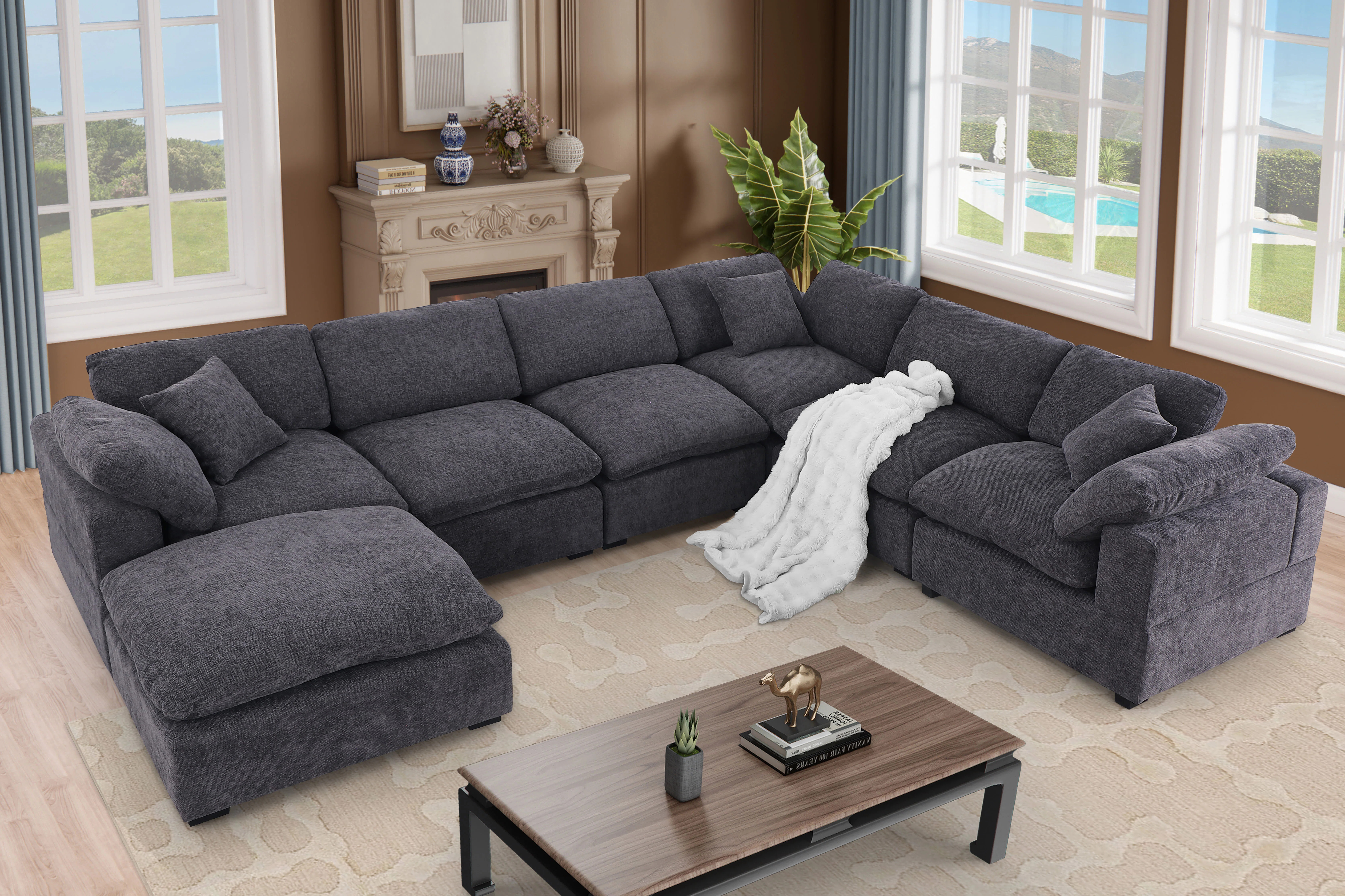 Vivianna 7- Piece Comfy Reversible Corner Sectional Sofa Couch With Ottoman | Wayfair North America