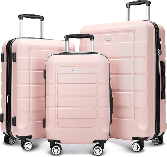 SHOWKOO Luggage Sets Expandable PC+ABS Durable Suitcase Double Wheels TSA Lock Pink 3pcs | Amazon (US)