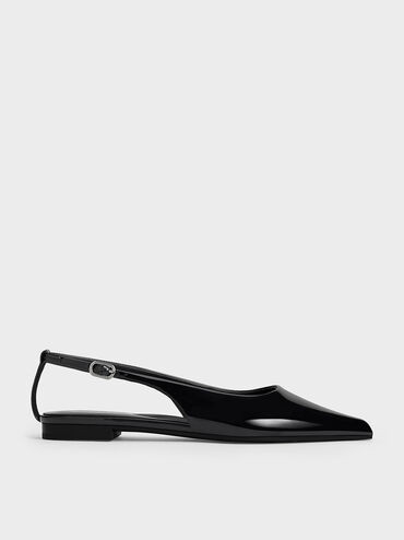 Black Patent Cut-Out Pointed-Toe Slingback Flats | CHARLES & KEITH | Charles & Keith AU