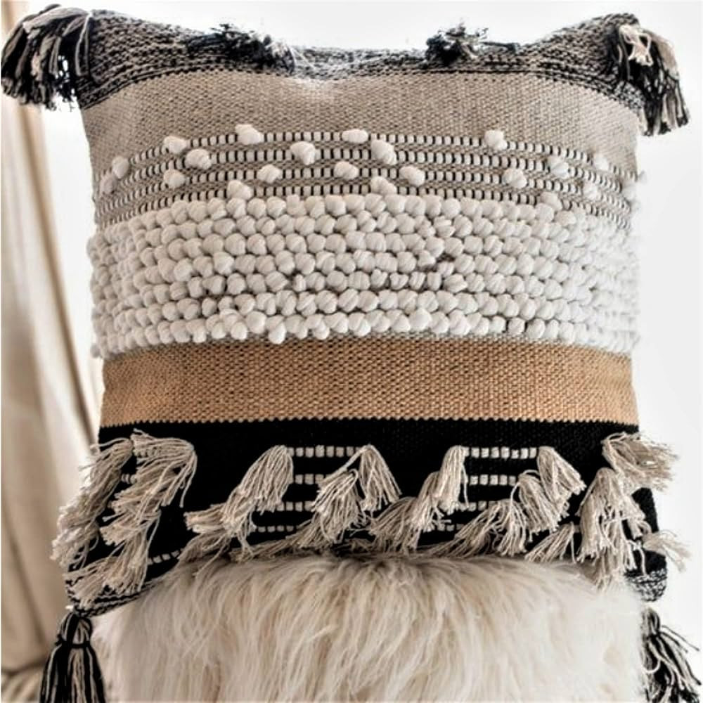 COZYDEKO Decorative Boho Pillow Cover, 18” x 18” Square, Soft Moroccan Rustic Throw with Tuft... | Amazon (US)