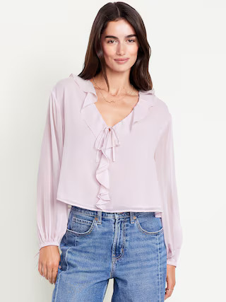 Ruffled Chiffon Cropped Blouse | Old Navy (US)