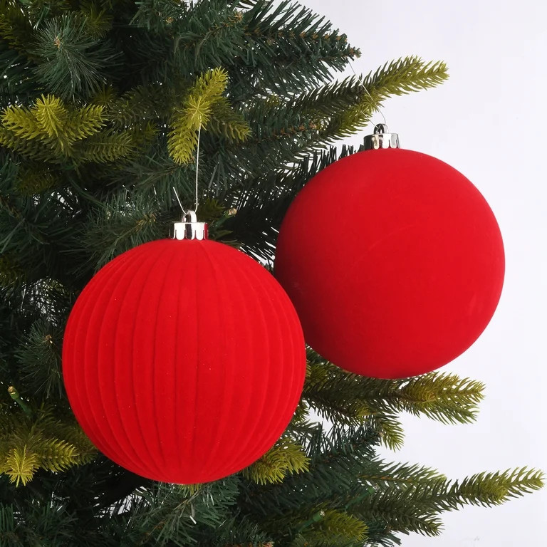 2 Count Red Velvet-Feel Jumbo Shatterproof Christmas Ornaments, 5.9", by Holiday Time | Walmart (US)