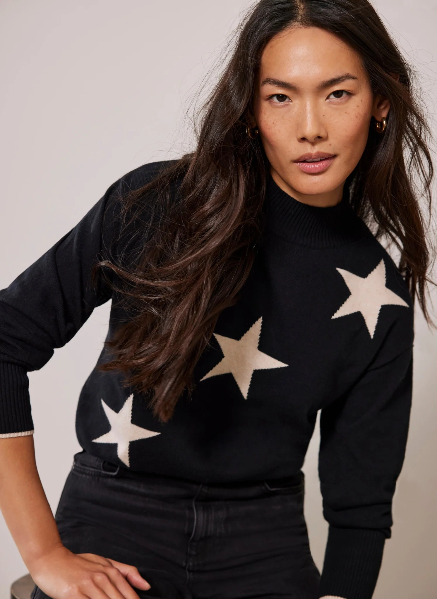 Black Star Motif Jumper | Mint Velvet