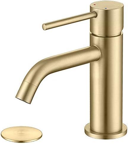 JXMMP Brushed Gold Bathroom Faucet, Single Handle Brass Sink Faucet Bathroom Single Hole with Pop Up | Amazon (US)