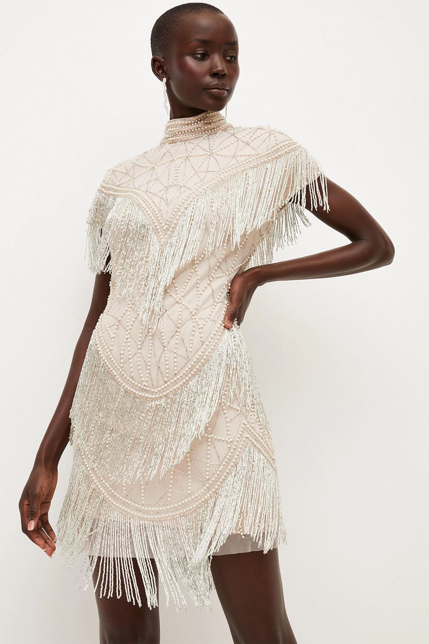 Embellished Tassle Sleeve Mini Dress | Karen Millen US