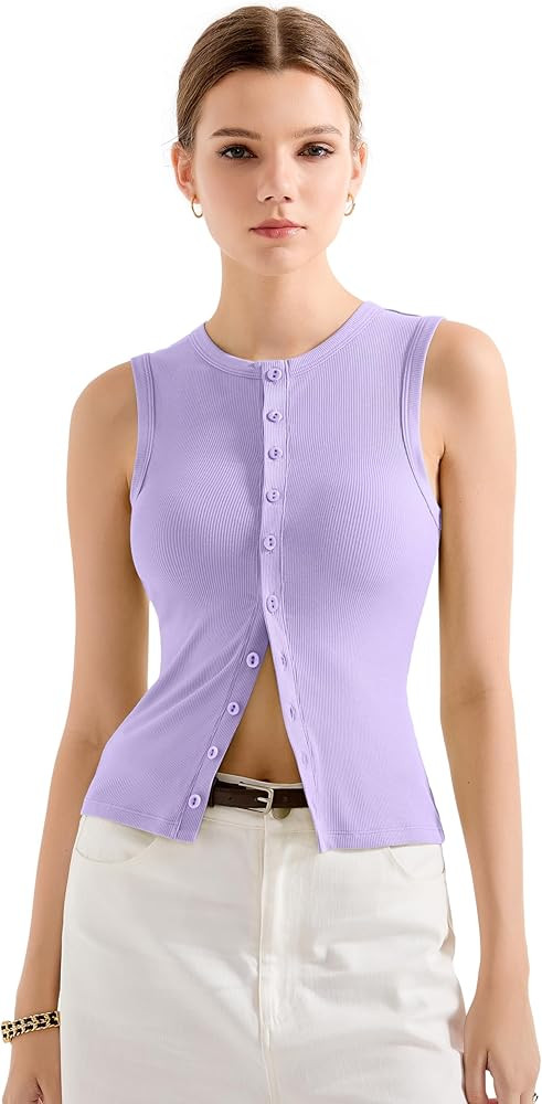 SUUKSESS Women Button Down Going Out Trendy Tops Ribbed Sexy Vest Y2K Tank Tops | Amazon (US)