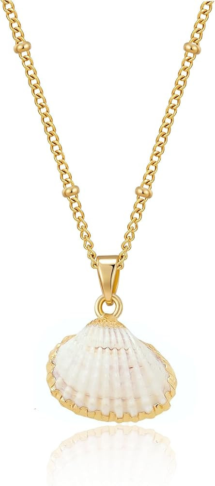 Gold Shell Necklace for Women,14K Gold Plated Seashell Starfish Ocean Necklace Shell Pendant Neck... | Amazon (US)