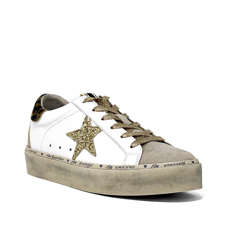 Shu Shop Womens Reba Pre Distressed Glitter Star Fashion Sneakers (8.5, Gold Leopard) - Walmart.c... | Walmart (US)