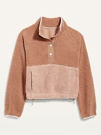 Long-Sleeve Oversized Two-Tone Sherpa Sweatshirt for Women | Old Navy (US)