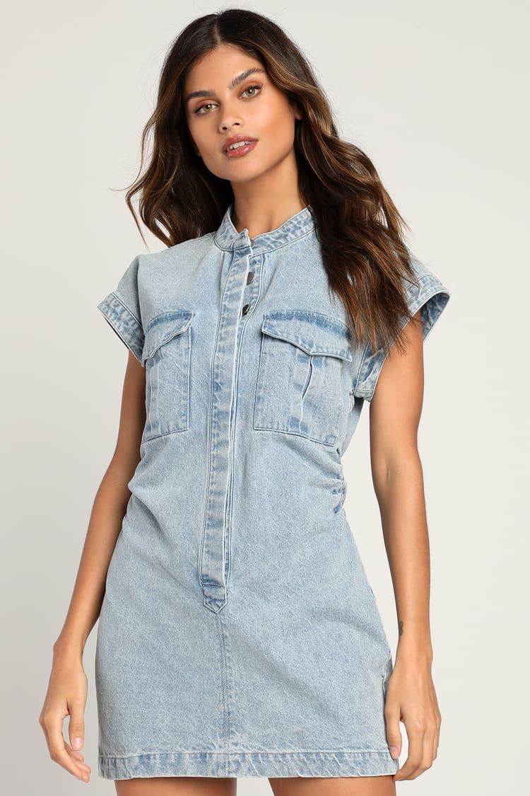 On this Sweet Day Light Wash Denim Button-Front Mini Dress | Lulus (US)