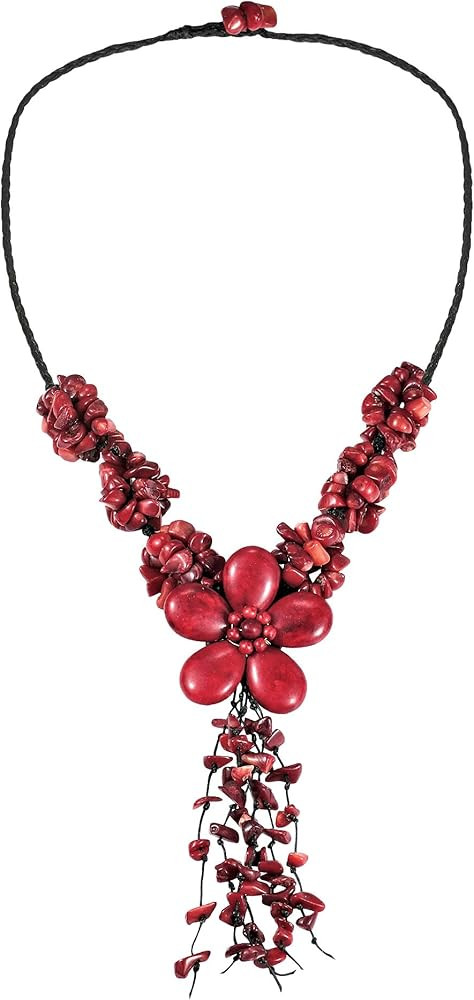 AeraVida Reconstructed Red Coral Flower Tassel Drop Handmade Necklace | Amazon (US)
