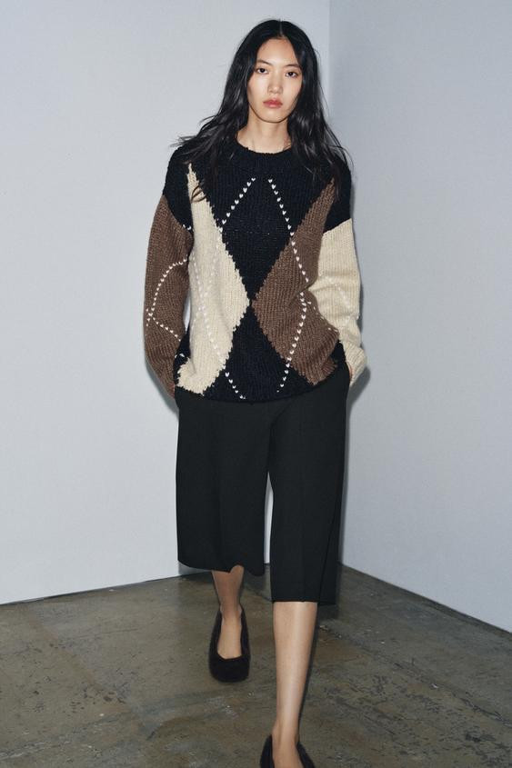 ARGYLE KNIT SWEATER | Zara Canada