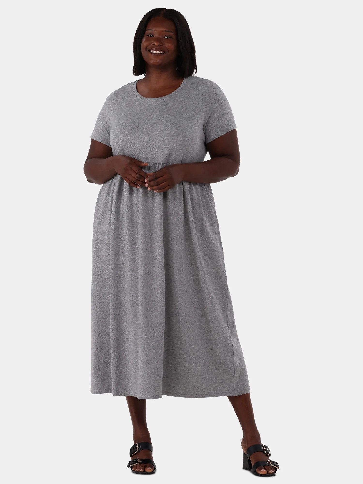 Terra & Sky Women's Plus Size Cotton Gathered Waist T-Shirt Dress, Sizes 0X-5X | Walmart (US)