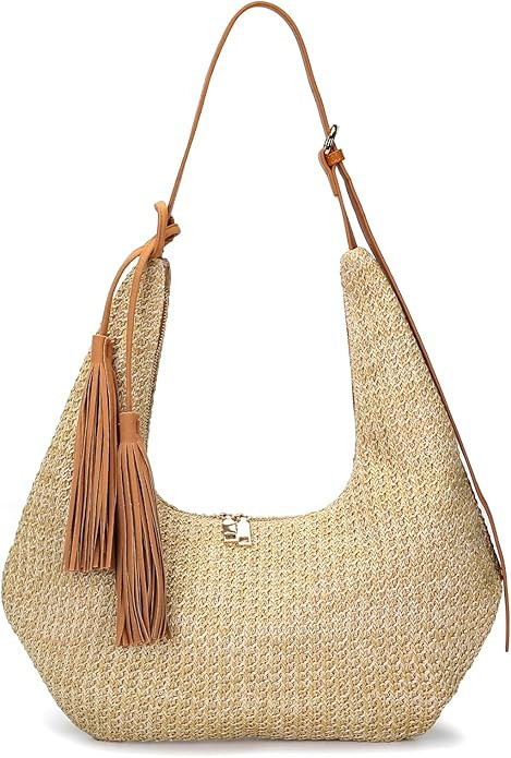 Herald Tassel Straw Hobo Shoulder Bag for Women, Summer Beach Crescent Crossbody Purse Handbag wi... | Amazon (US)