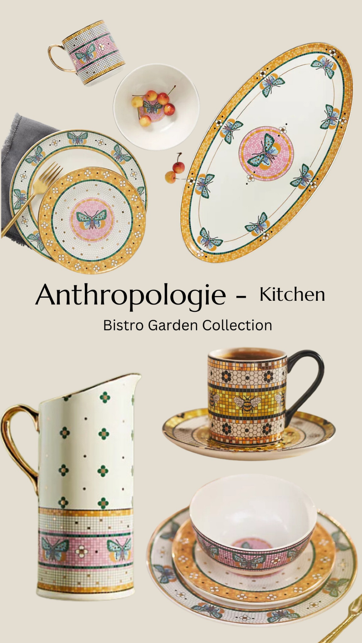 Anthropologie bestselling
Bistro Garden kitchen collection 
Mosaic inspired motifs
Inspired by many sidewalk cafes that dot Parisian blvd

#LTKhome #LTKSeasonal #LTKSpringSale