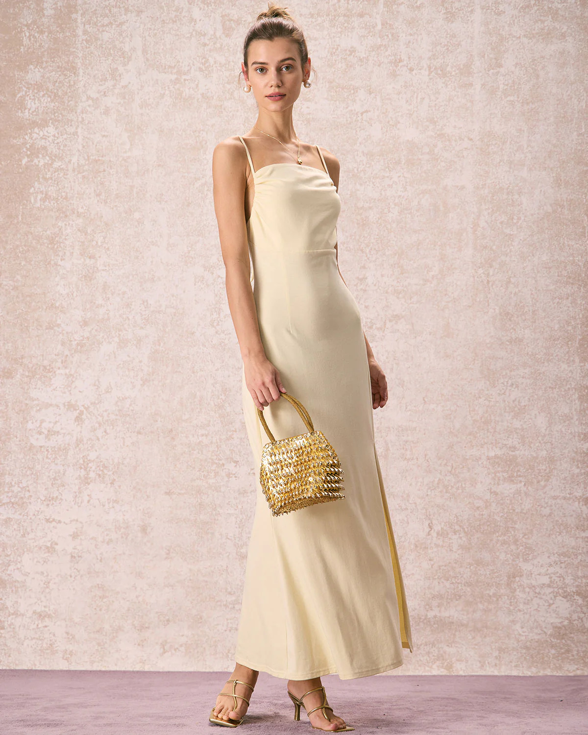 The Yellow Ruched Backless Slip Maxi Dress & Reviews - Yellow - Dresses | RIHOAS | rihoas.com