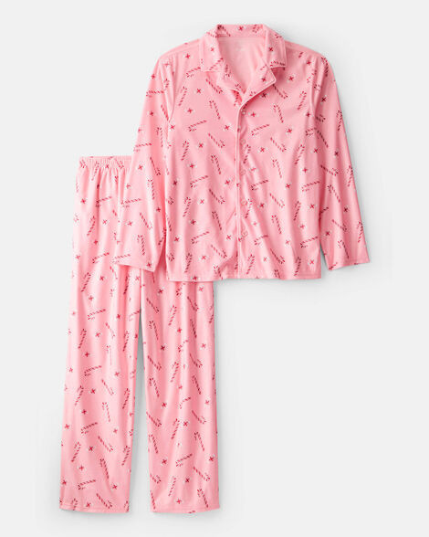 Adult Peppermint Print Long-Sleeve Loose Fit Coat-Style 2-Piece Pajamas - Pink | Carter's Inc