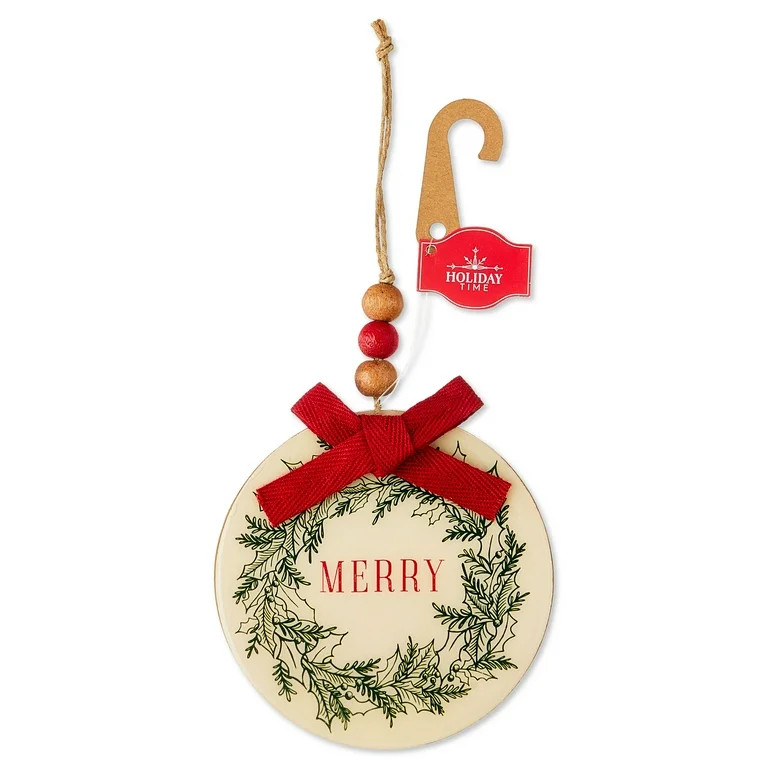 Red and Green Wood Merry Wreath Christmas Ornament, 5", by Holiday Time - Walmart.com | Walmart (US)