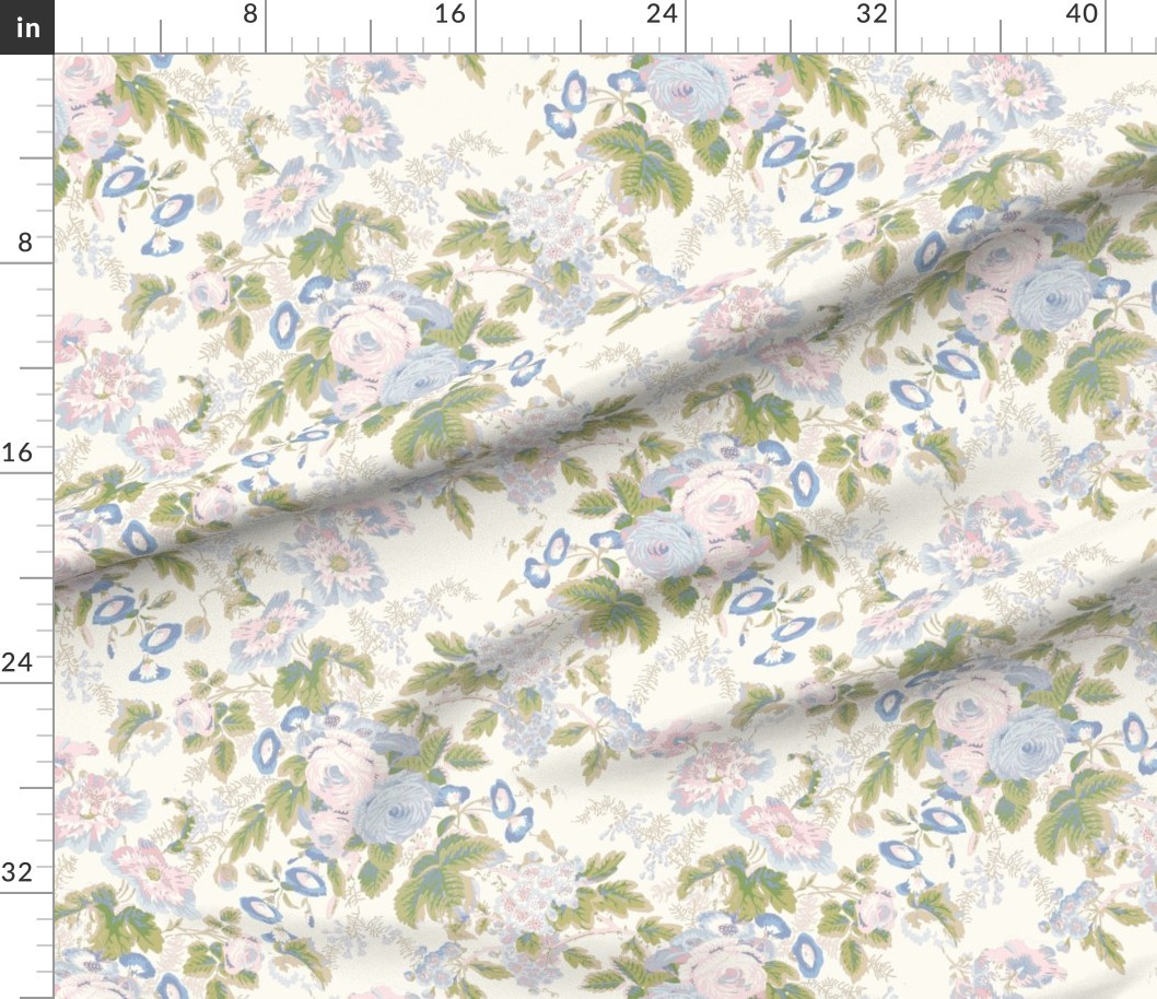 English Chintz Pink and Blue Fabric | Spoonflower | Spoonflower