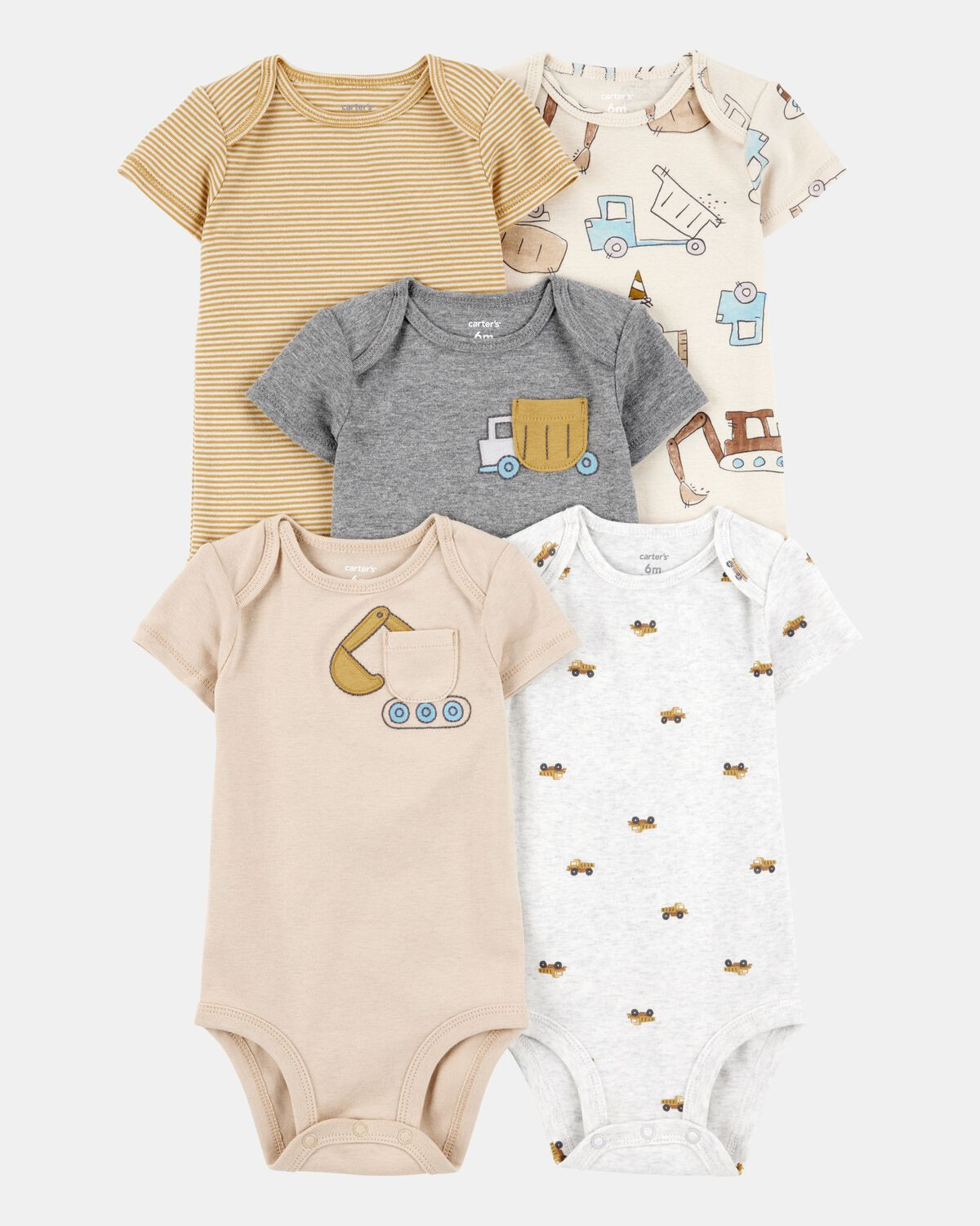 Baby Boy 5-Pack Construction Short-Sleeve Cotton Bodysuits | Carter's Inc