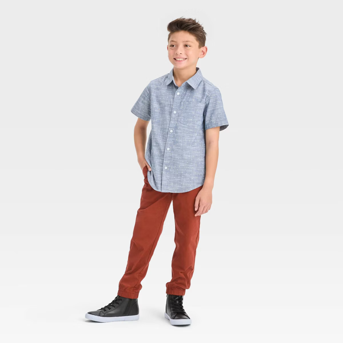 Boys' Short Sleeve Polka Dots Button-Down Shirt - Cat & Jack™ Blue | Target