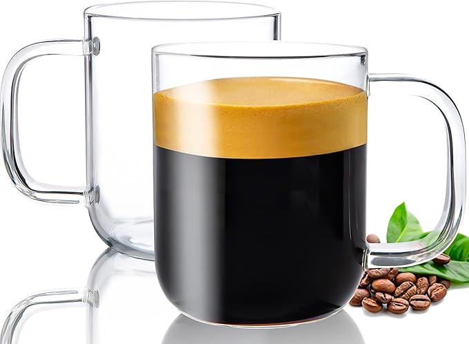 Aquach Glass Mugs 20 oz Set of 2, Extra Large Clear Glass Cup with Handle for Hot/Cold Coffee Tea... | Amazon (US)